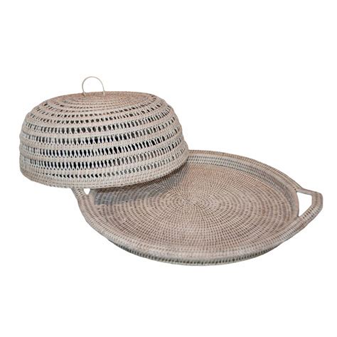Maybe you would like to learn more about one of these? White Handwoven Rattan Round Tray with Cover | Baker Rhodes
