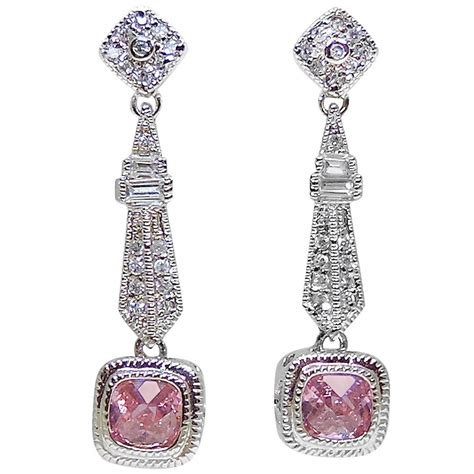 Vintage Pink Crystal Sterling Silver Drop Earrings Drop Earrings