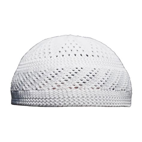 Thekufi® Plain White Interwoven Design Nylon Kufi Prayer Cap Muslim Hat