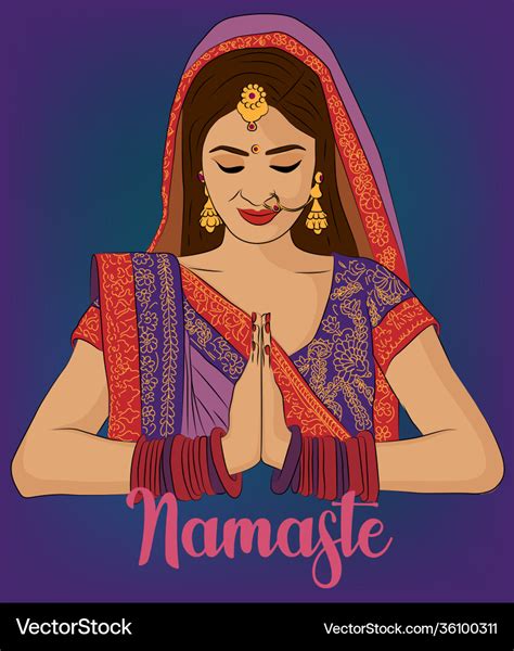 Indian Woman In Sari With Namaste Hands Royalty Free Vector