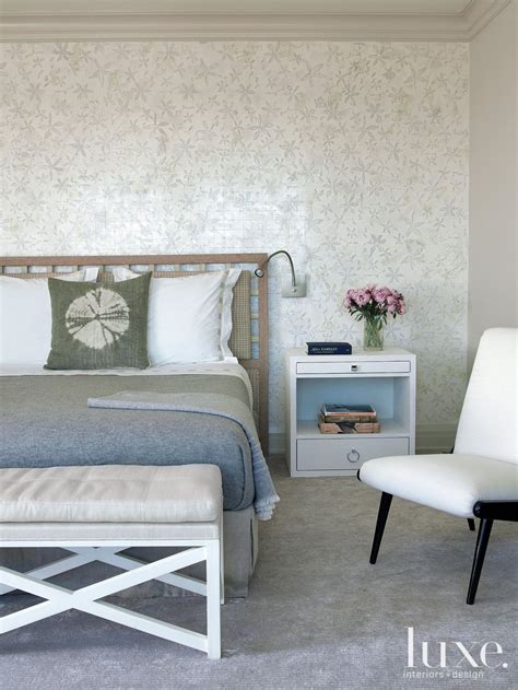 Contemporary Gray Master Bedroom With Floral Backdrop Luxe Interiors