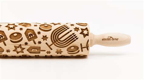 No R303 Hanukkah Pattern Rolling Pin Engraved Rolling Rolling Pin