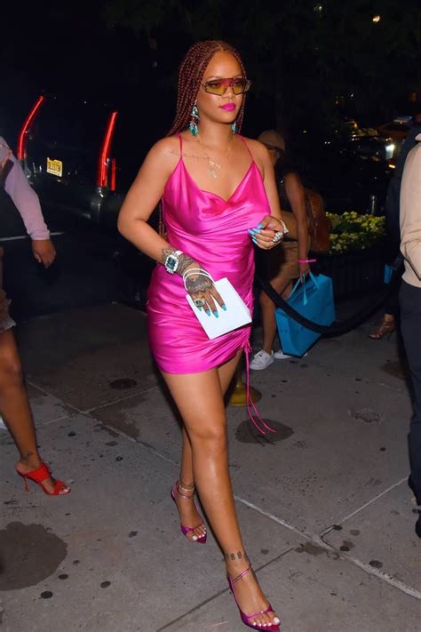 rihanna s hot pink minidress and shoes just sparked internet