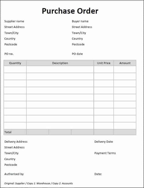 6 Blank Purchase Order Forms Word Excel Templates