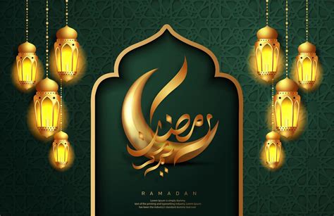 Ramadan Kareem Green Embossed Greeting Card Design 935652 Vector Art At