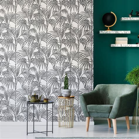 Graham & Brown Julien Macdonald Honolulu Palm Leaf Silver 112084