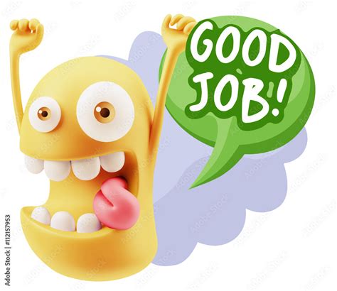 3d Rendering Smile Character Emoticon Expression Saying Good Job Stock
