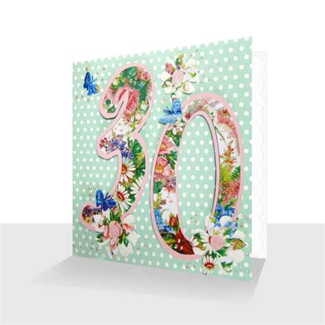 Floral 30th Greeting Card Embellished Handcrafted Paradis Terrestre