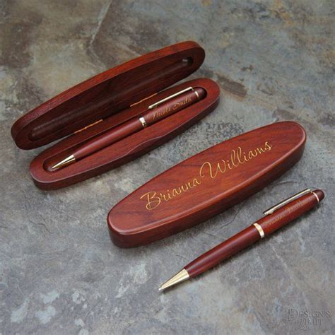 Personalized Rosewood Oval Pen Set With Engraved Pen Case And Etsy