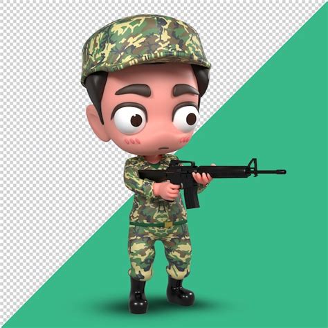 Archivo Psd Lindo Soldado Del Ejército Modelo Sd De Dibujos Animados 3d