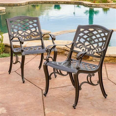 Arm chairs living room chairs : Set of 2 Outdoor Patio Furniture Bronze Cast Aluminum Dining Chairs | eBay