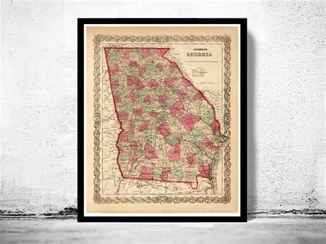 Vintage Map Of Georgia State1886 United States Old Map Vintage Maps