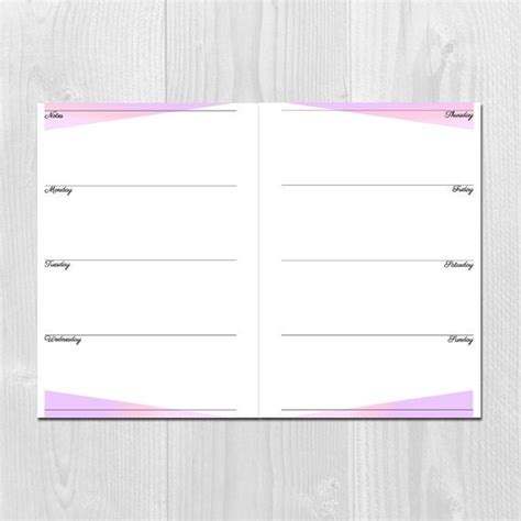 Weekly Planner Printable Horizontal Layout A5 Size Undated Week On 2