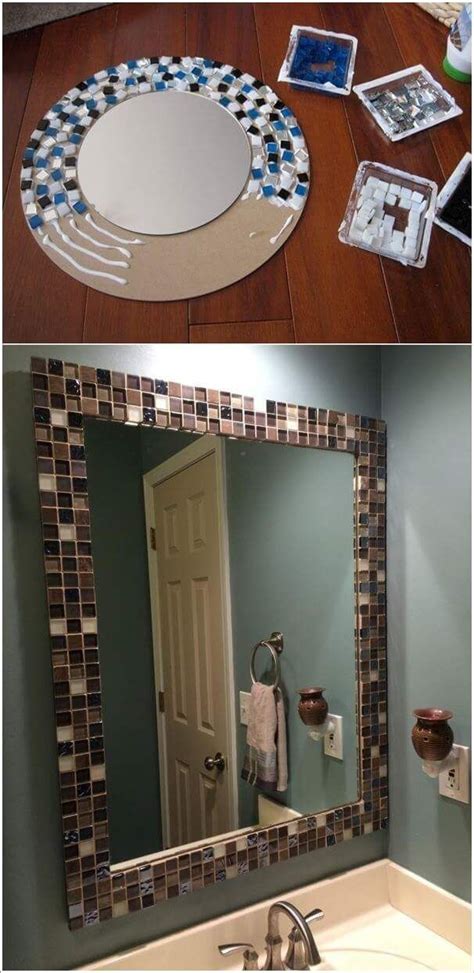 Different Mosaic Art Done With Different Objects Bathroom Mirrors Diy Bathroom Mirror Frame