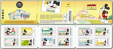Premier jour du carnet de timbres motifs de fleurs : Mickey et la France - Timbre de 2018