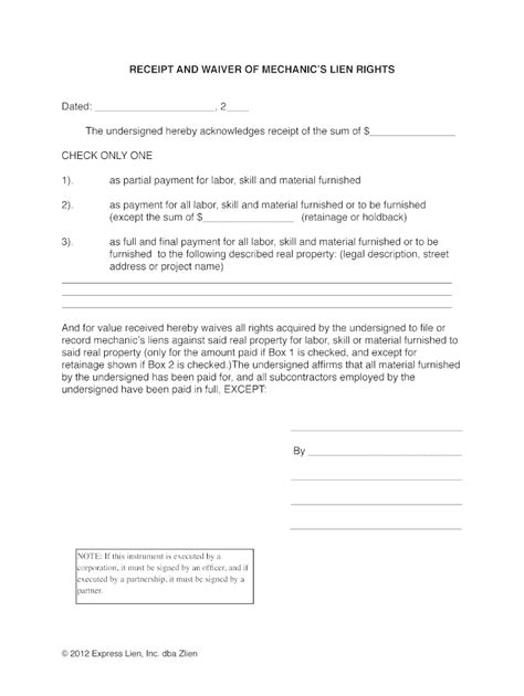 Blank Printable Lien Waiver Form Printable Forms Free Online