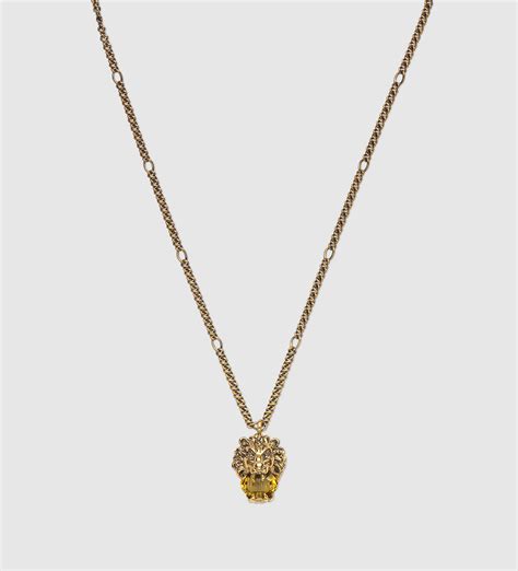 Lyst Gucci Lion Head Necklace With Crystal In Metallic