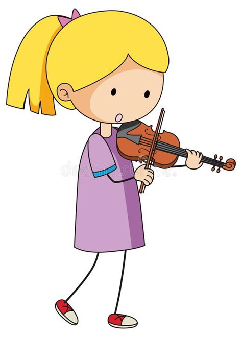 A Doodle Kid Playing Violin Cartoon Character Isolated Stock Vector
