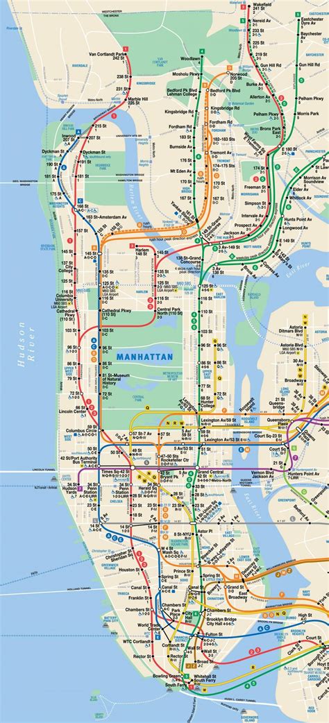 Map Of Manhattan Metro Metro Lines And Metro Stations Of Manhattan
