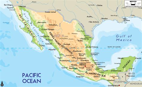 Large Physical Map Of Mexico With Major Cities Mexico North America Mapsland Maps Of The
