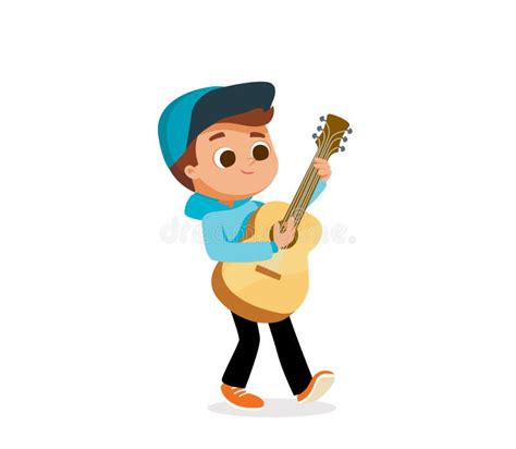 Boy Playing Guitar Boy Plays An Acoustic Guitar Stock Vector