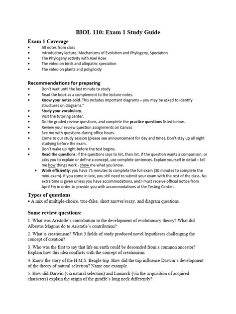 Bio 110 Exam 1 Study Guide Pdf Phylogenetic Tree Evolution