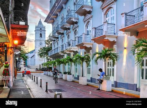 Beautiful Sunset On Avenida Central In Casco Viejo Old Quarter Of