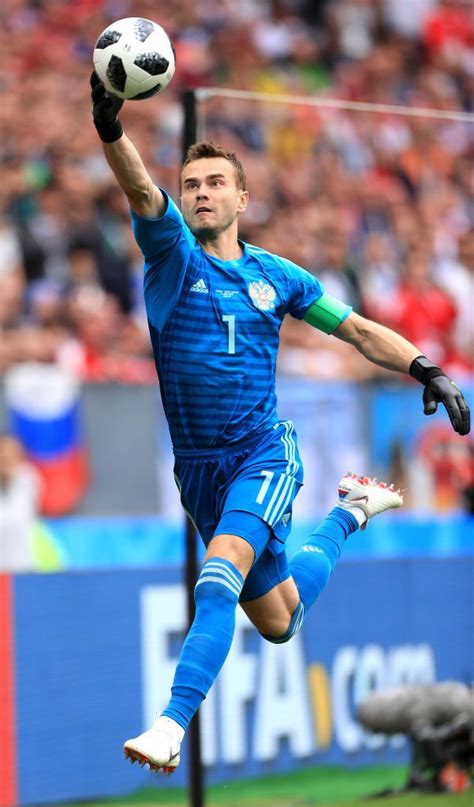 Moscow Russia June 14 Russia Goalkeeper Igor Akinfeev Stretches For