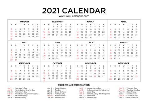 Blank 2021 Calendar