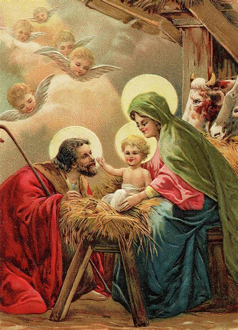 Vintage Religious Christmas Card Digital Art By Long Shot Pixels