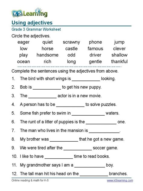 Free Printable Grammar Worksheets For Grade 4