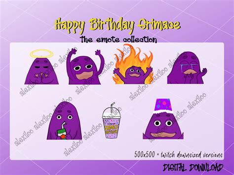 Happy Birthday Grimace Emotes Etsy Uk
