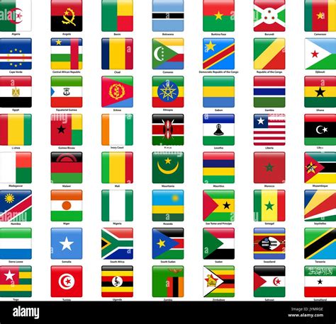 Set Of Flags Of All African Countries Glossy Square Style Stock Vector