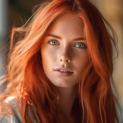 premium ai image a woman with red hair and green eyes