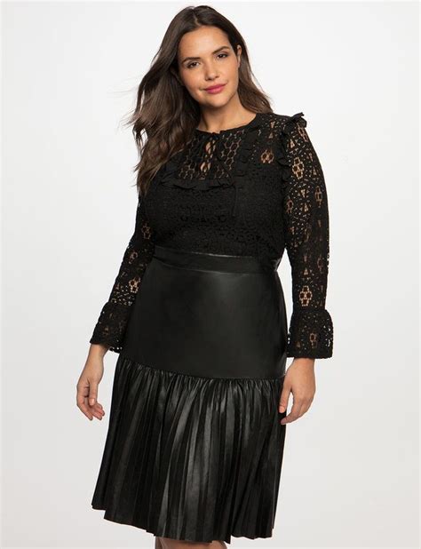 Lace Dress With Pleated Faux Leather Skirt From Plus Size Black Dresses Black