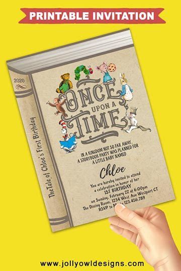 Book Themed Birthday Party Invitation Once Upon A Time Book Themed