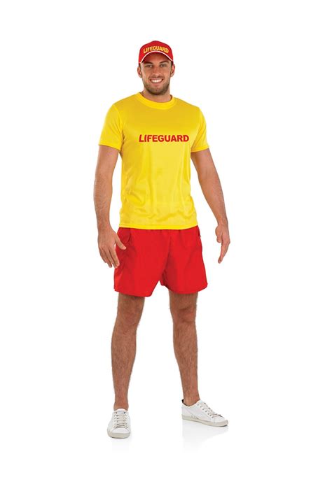 Mens Yellow And Red Classic Lifeguard Costume M L Xl Beach Party Fancy