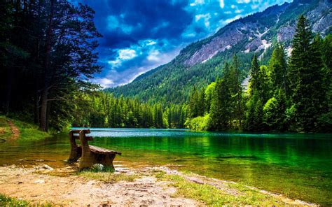 Wonderful Mountain Landscape With Green Pine Forest Green Turquoise
