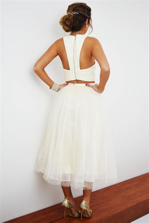 Fashion White Sleeveless Two Piece Dress Shodg
