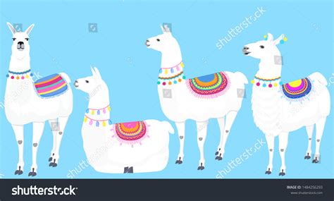 Set Llamas Cute Guanaco Vector Illustration Stock Vector Royalty Free