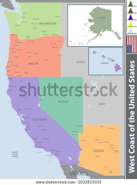 Vector Set Of The West Coast Of United States With Neighboring States