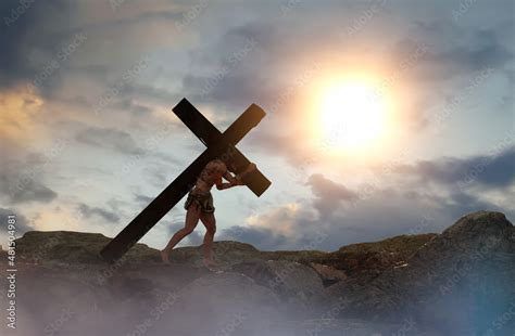 Jesus Christ Carrying The Cross Render 3d Stock Photo Adobe Stock