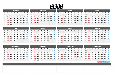 2022 Printable Yearly Calendar With Week Numbers 6 Templates