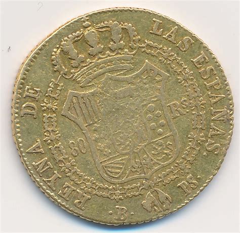 Spain Rare 1834b 80 Reales Gold Coin
