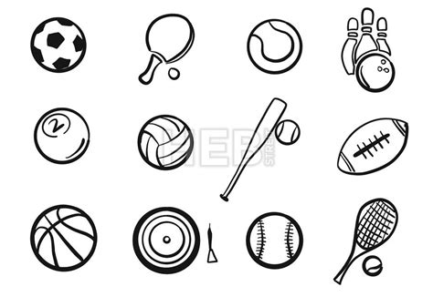 Various Balls Sports Equipment Sketched Set Instant Download Sports