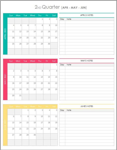 Quarterly Calendar 2021 Excel Template Etsy Weekly Schedule Planner