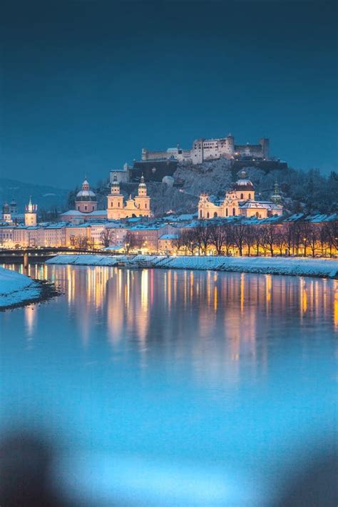 Salzburg Old Town At Twilight In Winter Austria Stock Photo Image Of
