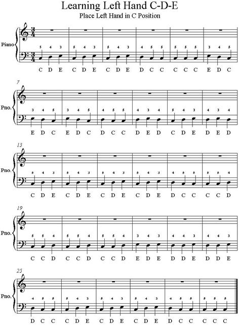 If you're playing pop or rock and singing, you might want to play the chords with the right hand and the bass note of each chord with the left hand. Learning Left Hand C D E on Piano