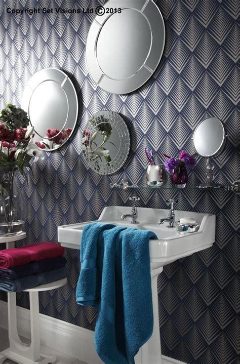 Art Deco Trend In An Inspirational Bathroom Metallic Wallpaper