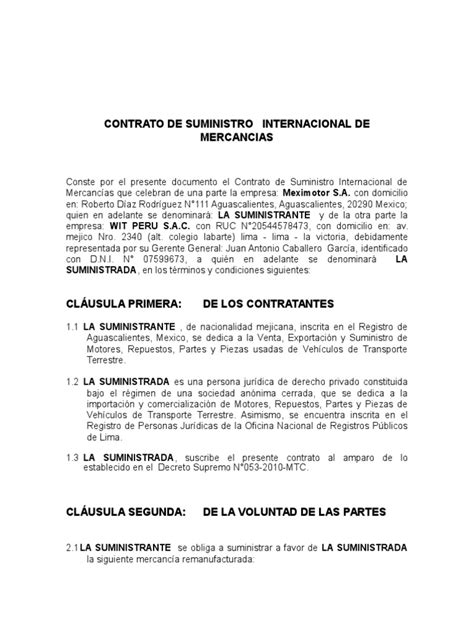 Contrato Internacional De Suministro Mexico Pdf El Comercio